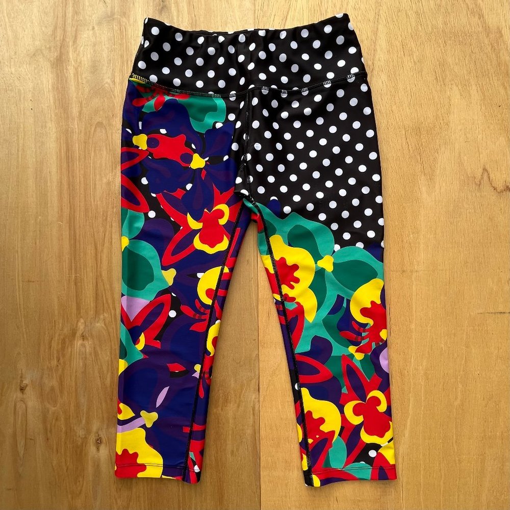 TRIFLARE CAPRI Women’s Polka Dot Floral Black Purple Red Low Rise Leggings sz S